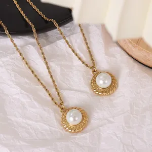 Phụ Nữ Phụ Kiện Đồ Trang Sức Thời Trang 18K Vàng Thép Không Gỉ Rope Chain Ngọc Trai Mặt Dây Chuyền Dây Chuyền