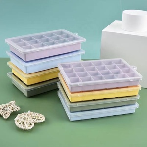 Récipient pour aliments pour bébé <span class=keywords><strong>à</strong></span> 24 cavités, treillis de glace <span class=keywords><strong>en</strong></span> <span class=keywords><strong>silicone</strong></span> couleur macaron avec couvercle, plateau <span class=keywords><strong>à</strong></span> glaçons ménager bricolage - Product Image 1