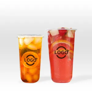 Gelas Plastik Sekali Pakai PP Bubble Tea Cup 12Oz 16Oz 22Oz Boba Tea Jus Kopi PP Cup Bening atau Dicetak dengan Tutup