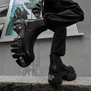 Bottes de sport montantes imperméables de luxe pour hommes, en cuir véritable, à semelle épaisse, style moto, chaussures en cuir véritable pour hommes - Product Image 2