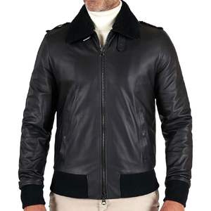 Chaqueta de Cuero Clásica Personalizada para Hombre, Estilo Bomber con Cuello de Piel, Estilo Motero, Resistente al Viento, para Otoño - Product Image 3