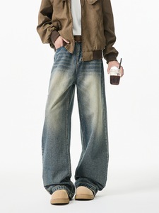Streetwear Herenwijde <span class=keywords><strong>Jeans</strong></span> met wijde pijpen, katoen, vintage, verbleekt, baggy <span class=keywords><strong>jeans</strong></span> voor heren, effen zwart, blauw gewassen <span class=keywords><strong>jeans</strong></span> - Product Image 2