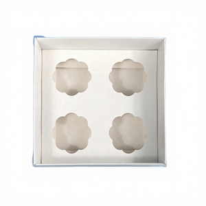 XJH 4 Cavities Flower Shaped Recycled Materials Food Safe Insert <b>Cupcake</b> Boxes with Clear Lid for Birthday Party - Product Image 2