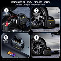 Démarreur de secours HF5501 avec gonfleur de pneus, compresseur d'air portable à écran LCD, batterie externe et gonfleur de voiture avec LED haute luminosité