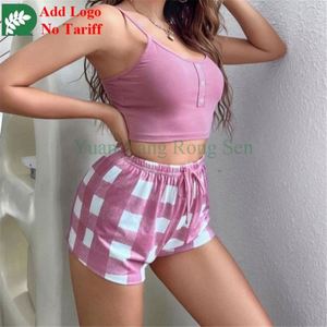 Grosir gaun malam seksi kamisol pakaian dalam pendek kotak-kotak Lingerie Wanita Set 2 potong - Product Image 6