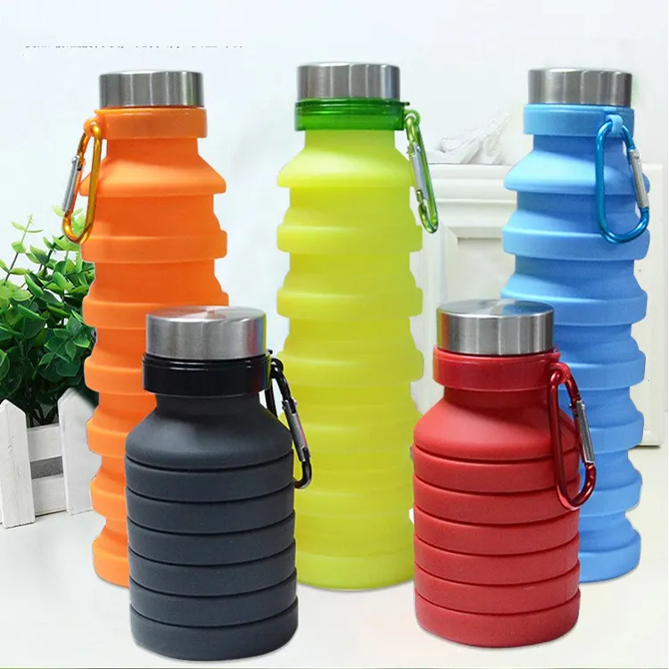 Силиконовая телескопическая спортивная чашка 550 мл, индивидуальная силиконовая складная бутылка для воды для питья на открытом воздухе