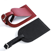 Étiquettes d'identification de nom en cuir véritable Lychee avec housse de confidentialité pour sac de voyage valise