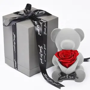 2022 valentine gift Wholesales Heart Shape Eternal Rose Happy Mother Day Gift Box Preserved Rose bear for Valentine's day