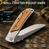 Couteau de poche tactique pliable en acier inoxydable avec manche en bois pour la chasse, le bushcraft et l'EDC – Vente en gros