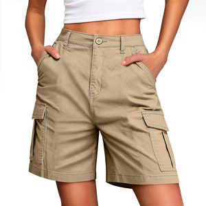 Shorts <span class=keywords><strong>cargo</strong></span> pour femmes, couleur unie, multi-poches, taille haute, streetwear, pantalons décontractés, vêtements de travail - Product Image 1