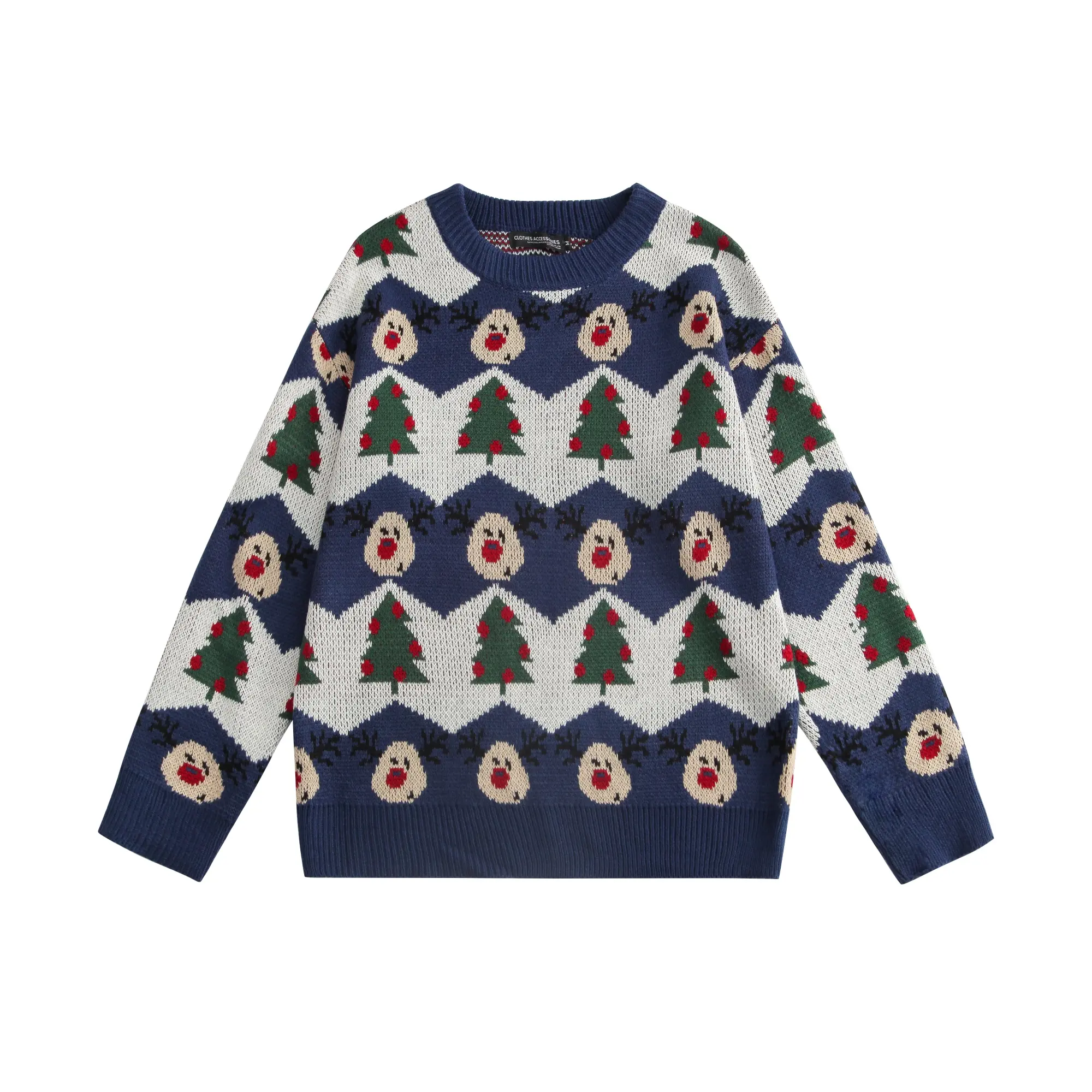 Designer Christmas Tree Dear Pattern Christmas Sweater Unisex Men Long Sleeve Knitted Custom Cotton Sweater