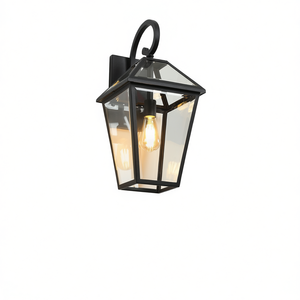 Lanterne murale extérieure moderne en métal noir et verre transparent de 21 pouces, 1 paquet, applique pour véranda, patio, jardin, éclairage, ampoule non incluse - Product Image 1