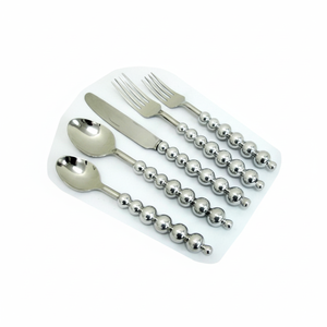 Excelente calidad, venta al por mayor al mejor precio, espejo plateado de acero inoxidable pulido con cuentas de plata, mango, cubiertos de lujo - Product Image 1