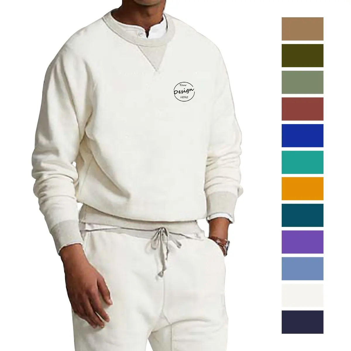OEM uomo girocollo colletto a coste felpe Bulk tinta unita ricamo Logo 100 cotone abbigliamento da Golf felpe da uomo personalizzate