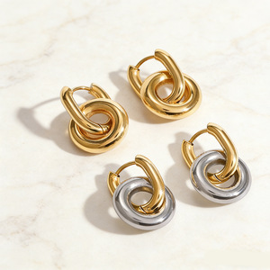 Boucles d'oreilles géométriques Huggie, couleur or et argent, en alliage de zinc, bijoux tendance pour femmes - Product Image 1