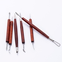 Ensemble de 6 outils de poterie en acier inoxydable et bois, couteaux de sculpture DIY, outils de façonnage, kit de modelage d'argile, art céramique fait main