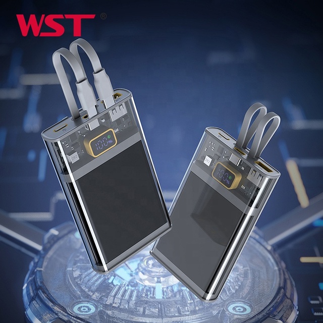 WST Power Bank 2025 Transparent Power Bank 10000mah Power Banks with Type-C Charging Cable