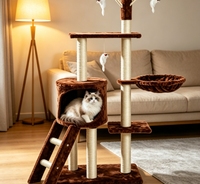 Arbre à chat en bois massif avec condo et poteaux à gratter en sisal pour grands chats, vente en gros, OEM, logo personnalisé, marque privée, commande en gros, MOQ