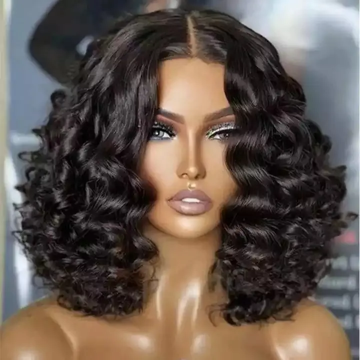 Wholesale High Density Short Curly Bob Lace Wig 10inch Human Hair Glueless Bob Lace Front Wig For Black Women