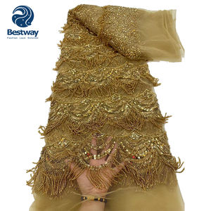 Bestway abito da festa con nappe di paillettes di lusso che produce tessuti di pizzo di Tulle con perline - Product Image 3