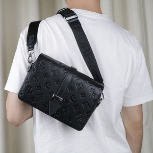 Gorfia-Sac à bandoulière unisexe en cuir véritable avec logo en relief, texture galet, pour hommes et femmes, usage quotidien - Product Image 6