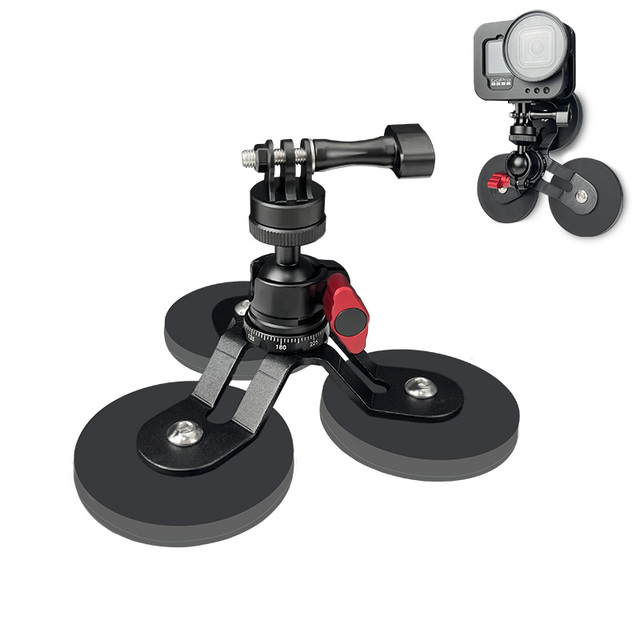 Aluminum Magnetic Action Camera Mount Tripod with Mini Ball Head Strong Rubber Coated Magnet with 1/4"20 Male Thread for Go Pro