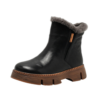 Bottes d'hiver pour filles en cuir véritable, doublées de polaire, respirantes, à plateforme, avec fermeture éclair latérale et semelle extérieure en caoutchouc