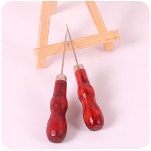 Poinçon à manche en bois rouge, outil de bricolage pour le travail du cuir, crochet double gourd à manche en bois, aiguille à coudre. - Product Image 1