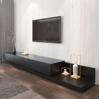 Console TV flottante minimaliste moderne avec rangement dissimulé, compartiments de rangement noirs élégants, console multimédia pour salon