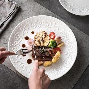 Elegante Plato de Cerámica Relieveado, Plato Blanco para Filete, Pasta, <span class=keywords><strong>Desayuno</strong></span> y Ensalada para Hotel, Restaurante, Banquete y Fiesta - Product Image 4