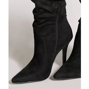 Suede Upper Fluffy Fur Women Pile up Boots Side Zipper Comfortable Short Booties High <b>Heel</b> Half Knee High Daily Boots Shoes - Product Image 5