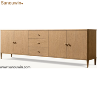 Buffet moderne en chêne clair avec 3 tiroirs et 4 portes, en bois massif, pour salon