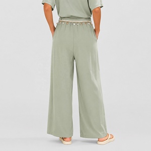 Pantalones de Traje de Pierna Ancha <span class=keywords><strong>Verde</strong></span> Salvia para Mujer, de Cintura Alta con Lentejuelas, Plisados y Drapeados, Pantalón de Oficina, <span class=keywords><strong>Pantalon</strong></span> Tailleur Femme - Product Image 2