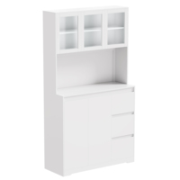 Buffet avec vitrine, 3 portes, 2 portes, 3 tiroirs, étagère ouverte, en mélamine blanche, armoire de rangement, vente en gros OEM