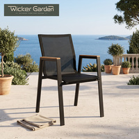 Chaise de jardin d'extérieur en aluminium empilable avec dossier en maille, fauteuil de salle à manger en bois, mobilier personnalisable, vente en gros, directement de l'usine