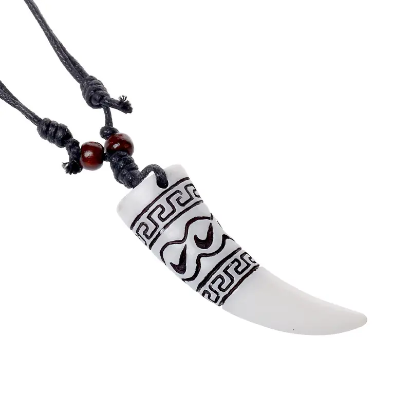 Coole Faux Bone geschnitzte Elefanten zahn Design Lucky Anhänger Amulette Halskette für Männer Frauen Geschenk