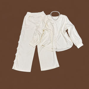 Completo Due Pezzi in Lino 100% per Donna, Camicetta a Maniche Lunghe e Pantaloni a Gamba Larga, Traspirante e ad Asciugatura Rapida, Stile Hip Hop Casual per Vacanze - Product Image 6