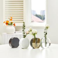 Vase en cristal transparent rond, style simple, décoration de bureau à domicile, hôtel, vente chaude