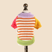 Pull tricoté pour chien à rayures colorées, chaud et doux, col contrastant élégant, vêtements pour chiots de petite taille