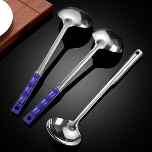 Louche en acier inoxydable avec long manche, bol profond, résistante à la chaleur, pour la cuisson et le service de soupes, ustensile de cuisine, cuillère à manche bleu foncé - Product Image 2