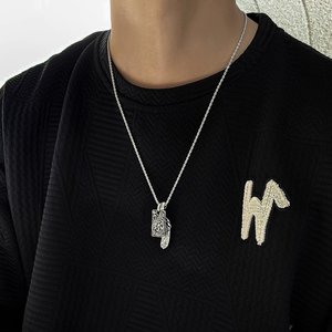 OEM批发复古鹰羽毛花卉图案锁骨链独特小众设计男士项链复古时尚吊坠 - Product Image 2