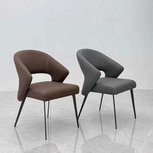 Silla de Comedor Moderna Minimalista Tapizada en Color Marrón Gris Oscuro con Patas de Metal para Adultos, Uso en Sala de Estar - Product Image 1