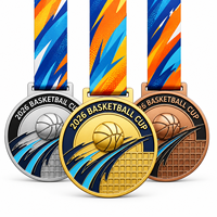 Medaglia Personalizzata per Basket Placcata in Oro, Argento e Bronzo con Rilievo 3D e Nastro per Tornei e Premi Sportivi