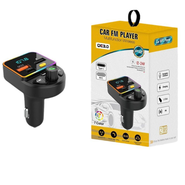 C6 Portable Car FM Transmitter Handsfree Call Dual USB+TYPE-C Fast Charger Supports MP3 Player Stereo Function Car Accessories