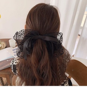 Korean-style polka dot <b>bow</b> hair <b>clip</b>, elegant mesh spring <b>clip</b> for the back of the head, a versatile ponytail hair accessory. - Product Image 4