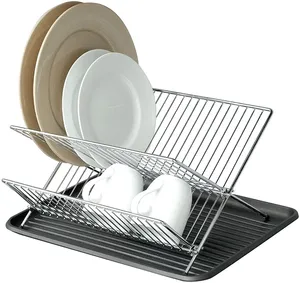 2 уровня стоящий тип раковины боковой металлической стали расширяемая Складная пресс-форм со сушилкой для посуды из черного пластика с подносом