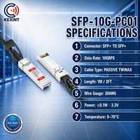 Câble Twinax DAC passif 10G SFP+ compatible KEXINT Cisco SFP-H10GB-CU1M 1m pour connexions de commutateurs de centre de données