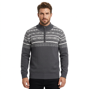 Custom Men's Long Sleeve <b>Jumper</b> High Neck Crew Knit Pullover Winter Casual Jacquard Quarter Zip Sweater with Logo - Product Image 3