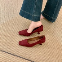 WITHCOCO Zapatos de Tacón de Aguja de Ante Francés para Mujer, Novedad de Invierno, con Punta Cuadrada, Elegantes, de Corte Bajo y Suela de Goma
