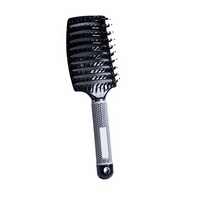 Brosse à cheveux démêlante à poils de sanglier, à poignée texturée antidérapante, courbée pour le contour du cuir chevelu, ventilée, pour un séchage rapide et un style salon